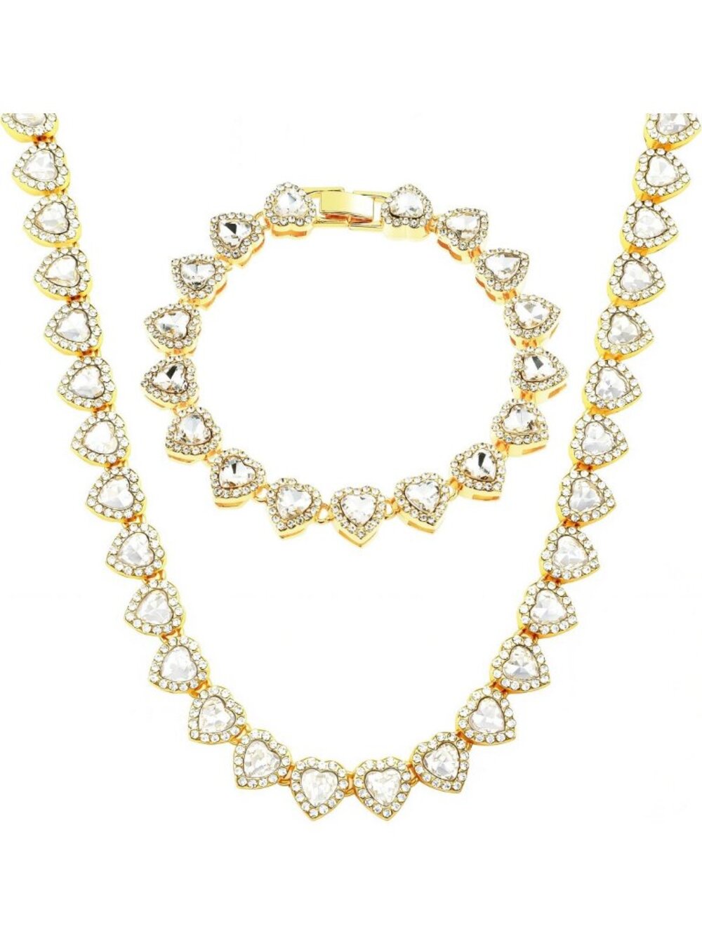 Iced Out Rhinestone Heart Tennis Necklace for Women - Sparkling Silver Jewelry
